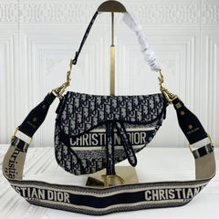 Christian Dior Saddle Black Dior Oblique Embroidery With OG Box Dust Cover & Carry Bag 6641 Black