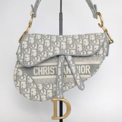 Christian Dior Saddle Grey Dior Oblique Embroidery With OG Box Dust Cover & Carry Bag 6641 Grey