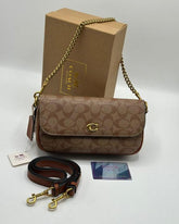 Coach Brook Flap Chain Bag With OG Box Dust Cover CAN90 Apricot Brown