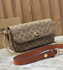 Coach Brook Flap Chain Bag With OG Box Dust Cover CAN90 Apricot Brown