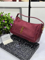 Ysl Saint Laurent Jamie Ponchon Suede & Leather Bag With OG Box Dust Bag & Carry Bag (508 Wine Ms)