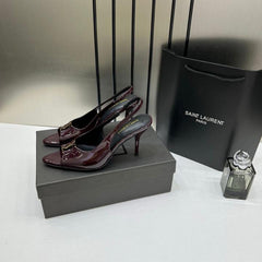 Ysl Saint Laurent Wine Patent Leather Slingback Heels With OG Box & Carry Bag Wine Patent A19