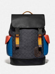 Coach Black Blue Red Rivington ColorBlock Unisex Backpack With DustCover