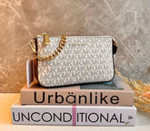 Michael Kors MK MD Chain Pouchette Bag With OG Box & Dust Bag 1930 Beige Brown