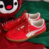 Puma Palermo sneaker in red suede with a gum sole