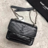YSL Saint Laurent Niki Baby Crinkle Vintage Leather Black With OG Box & Dust Bag 6029