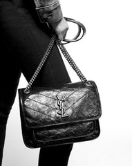 YSL Saint Laurent Niki Baby Crinkle Vintage Leather Black With OG Box & Dust Bag 6029