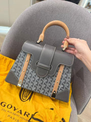 Goyard Goyardine Saigon Grey Big PM Top Wodden Handle Bag in Grey With OG Box & Dust Cover 23081 Grey