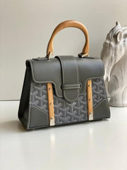 Goyard Goyardine Saigon Grey Big PM Top Wodden Handle Bag in Grey With OG Box & Dust Cover 23081 Grey