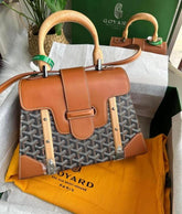 Goyard Goyardine Saigon Brown Big PM Top Wodden Handle Bag in Brown With OG Box & Dust Cover 23081 Brown