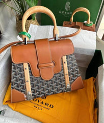 Goyard Goyardine Saigon Brown Big PM Top Wodden Handle Bag in Brown With OG Box & Dust Cover 23081 Brown