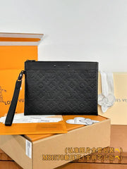 Louis Vuitton Pochette To Go Monogram Leather Grey Clutch Bags Black 81570 With OG Box & Dust Bag