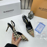 Burberry Archive Check Fabric Dorsay Slingback Sandals Heels With OG Box