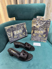 Christian Dior Black Leather Heel Mule With OG Box & Carry Bag 14072