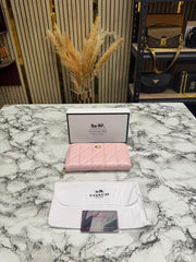 Coach Quilted Zipper Premium Wallet Includes Card Box And Dust Bag (CD003-Pink)