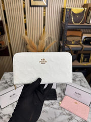 COACH EMBOSSED ZIP WALLET WITH GOLD HARDWARE INCLUDES BOX AND DUST BAG (CD002-WHITE)