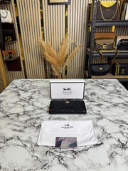 COACH EMBOSSED ZIP WALLET WITH GOLD HARDWARE INCLUDES BOX AND DUST BAG (CD002-BLACK)