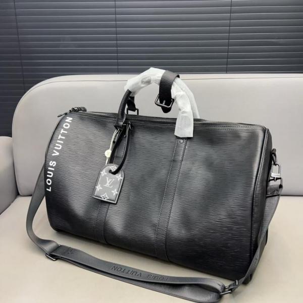 Louis Vuitton Keepall Bandoulire Duffle Bag In Black Leather High