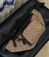 Coach Unisex Waist Pouch Track Belt Bag Signature Canvas Gunmetal Lock With Dust Bag (G1130 Coffee)