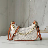 Michael Kors Cora Mini Zip Pouchette Signature Logo Print Canvas With Gold Tone Hardware With OG Box Dust Cover & Carry Bag 100822 Beige Brown