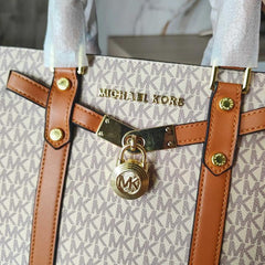 Michael Kors MK Nouveau Hamilton Large Satchel Bag With Dust Bag 1688 Beige Brown