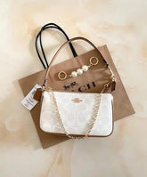 Coach Nolita 19 Glacier White Sling Bag With Box Dust Bag Sling Chain