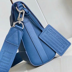 Louis Vuitton Takeoff Messenger PM Bag In Blue Cowhide Leather With OG Box & Dust Cover 57080