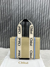 Chloe Blue Medium Canvas Woody Tote With Dust Cover Blue