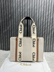 Chloe Brown Medium Canvas Woody Tote With Dust Cover Brown