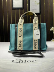 Chloe Dark Green Black Cloth Brown Canvas Medium Canvas Woody Tote With Dust Cover Dark Green Black