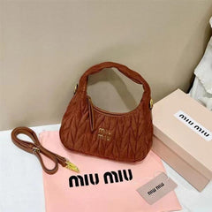 Miu Miu Wander Hobo Bag Brown Velvet Matelass Nappa Leather Brown 2506