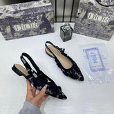 Christian Dior JA dior Slingback Transparent Mesh Black Dior Embroidery Flat With OG Box Dust Bag & Carry Bag