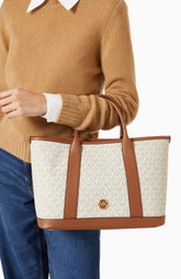 Michael Kors Luisa Medium Signature Logo Satchel Brown With Dust Cover Beige Brown 100825