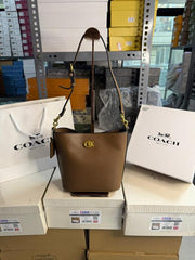 Coach Willow Bucket Bag Polished Pebble Leather With OG Box & Dust Cover Carry Bag633377 Brown