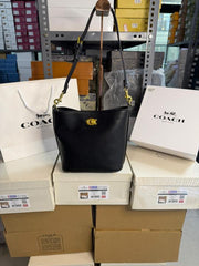 Coach Willow Bucket Bag Polished Pebble Leather With OG Box & Dust Cover Carry Bag 633377 Black