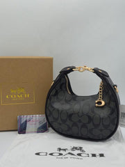 Coach Small Jonie 22 Half Moon Leather Shoulder Bag In Signature Canvas & Black 2088