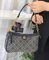 Tory Burch T Monogram Jacquard Top Handle Sling Bag With OG Box Dust Cover Blue