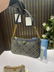 Tory Burch T Monogram Jacquard Top Handle Sling Bag With OG Box Dust Cover Blue