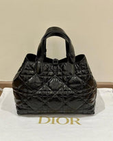 Christian Dior Medium Toujours Bag In Black Macrocannage Leather With Dust Cover Carry Bag 310 Black