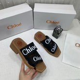 Chloe Premium Woody Slides With OG Box Dust Cover Black