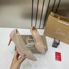 Christian Louboutin Follies Strass Women Pumps Heel With OG Box & Dust Cover Apricot