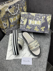 Dior Riviera Dway Platform Raffia Slides For Women With OG Box And Carry Bag Grey 5099 10