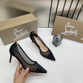 Christian Louboutin Follies Strass Women Pumps Heel With OG Box & Dust Cover Black 852 2