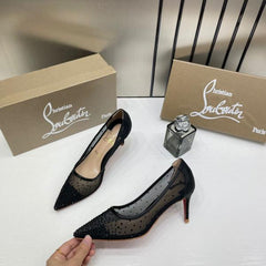 Christian Louboutin Follies Strass Women Pumps Heel With OG Box & Dust Cover Black 852 2