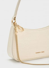 Charles keith Elspeth Croc Effect Chain Link Shoulder Bag Cream Croco with box 5810
