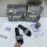 Christian Dior Dway Slide In Black Signature Embroidered With OG Box Carry Bag 2019 1 Black