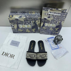Christian Dior Dway Slide In Black Signature Embroidered With OG Box Carry Bag 2019 1 Black