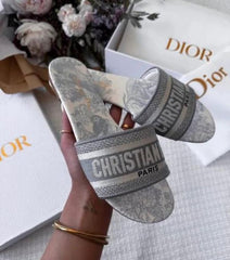 Christian Dior Dway Slide In Grey Signature Embroidered With OG Box Carry Bag 2019 1 Grey