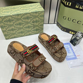 Gucci Womens Platform Slide Sandal GG Canvas With OG Box Carry Bag