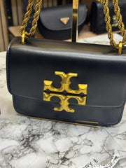 Tory Burch Eleanor Logo Emblem Shoulder Bag With Box And Dust Bag (Black-TR919)